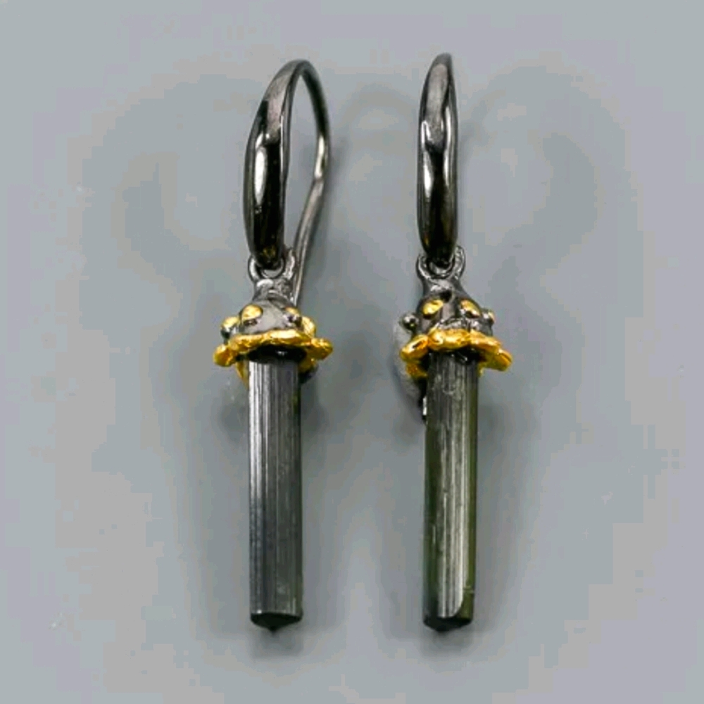 Dark green tourmaline & sterling earrings